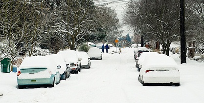 cars on snowy road