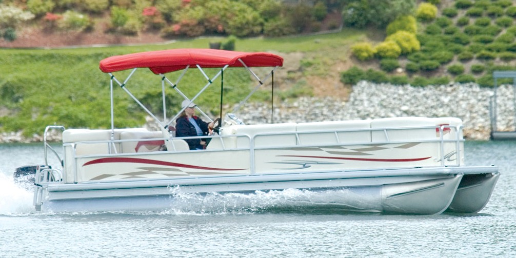 Carver Pontoon Bimini Top Sunbrella Logo Red 