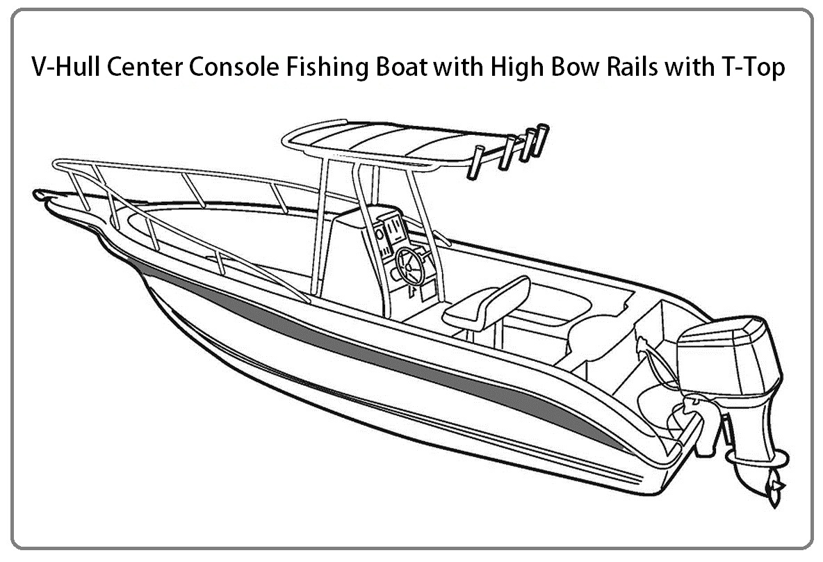 Boat Covers for V-Hull Center Console Boat with High Bow Rails and T-Top