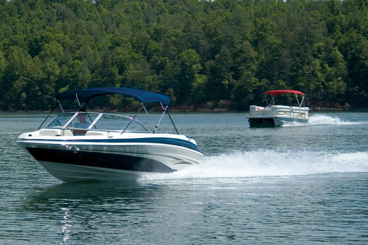 Pontoon and Pleasure boat with Bimini Top