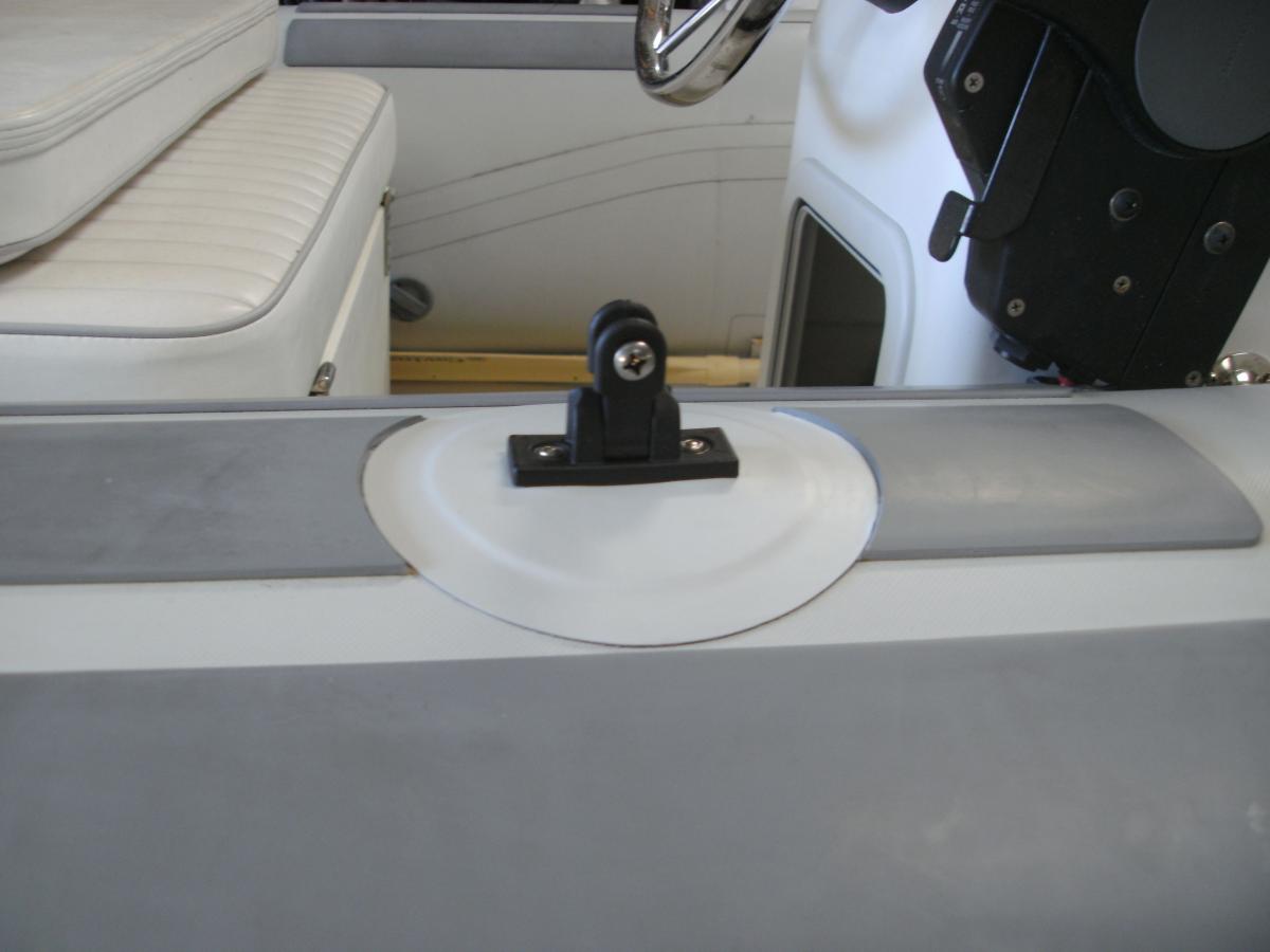 Bimini Top Deck Hinge Mounted to Inflatable Boat