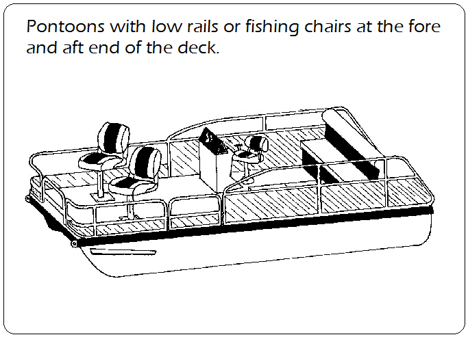 Pontoon with low rails or fishing chairs