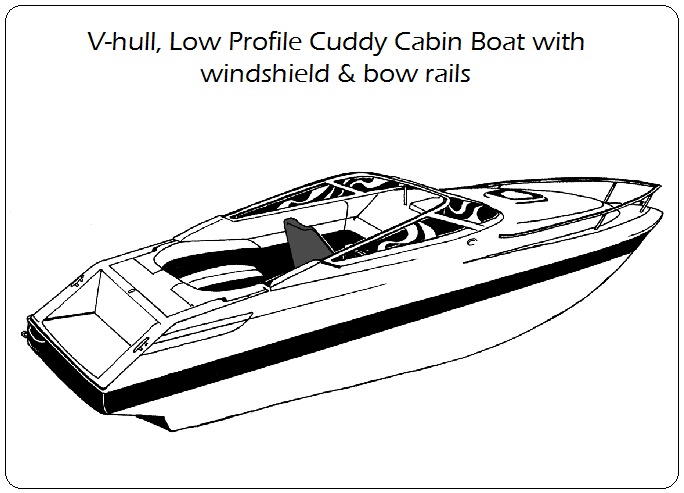 V-hull Low Profile Cuddy Cabin Boat with windshield and bow rails